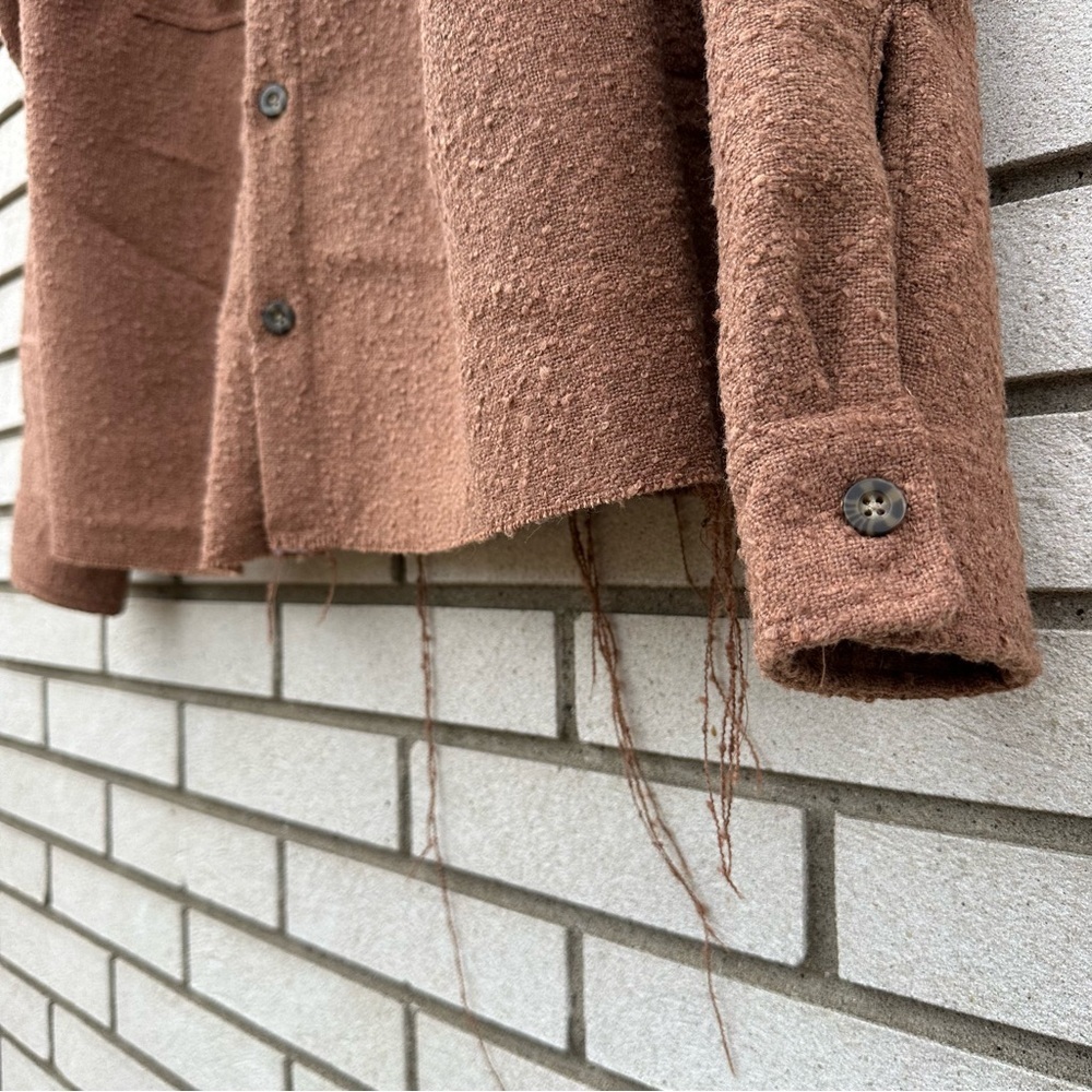 NWT PacSun Brown Oversized Wooly Shacket Textured Button Front Chest Pockets L - Picture 7 of 13